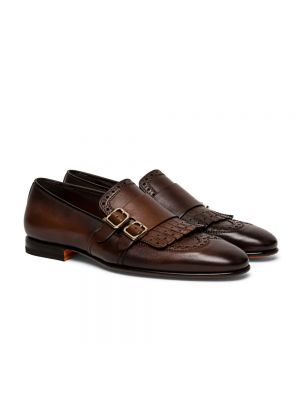 Zapatos brogues con flecos con hebilla Santoni marrón