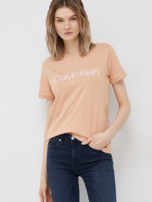 Bombažna majica Calvin Klein oranžna