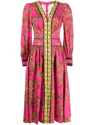Midi šaty s potlačou s paisley vzorom Marchesa Rosa ružová