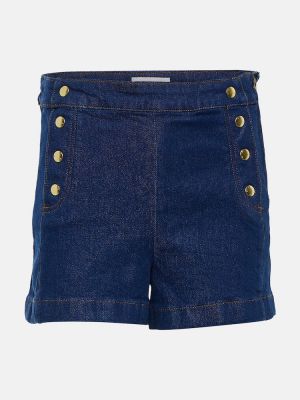 Pantaloni scurți din denim cu talie înaltă Frame albastru
