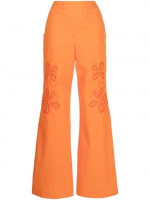 Bavlněné volné kalhoty s výšivkou s vysokým pasem Boutique Moschino - oranžová