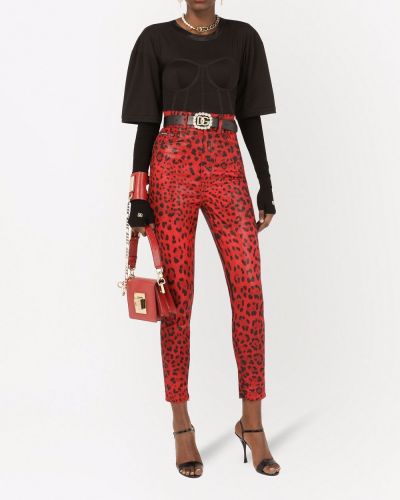 Pantalones con estampado leopardo Dolce & Gabbana rojo