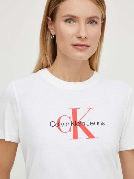 Bílé bavlněné tričko Calvin Klein Jeans