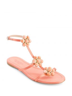 Dabīgās ādas sandales ar ziediem Giambattista Valli rozā