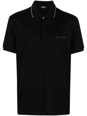 Памучна поло тениска Versace черно