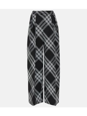 Voľné kockované vlnené rovné nohavice Burberry čierna