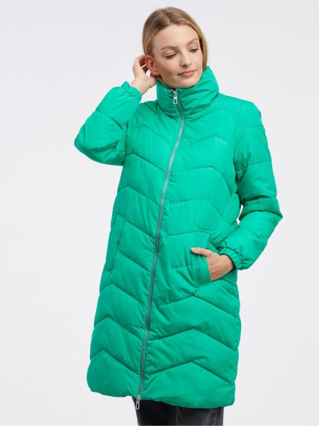 Dygsniuotas žieminis paltas Vero Moda žalia