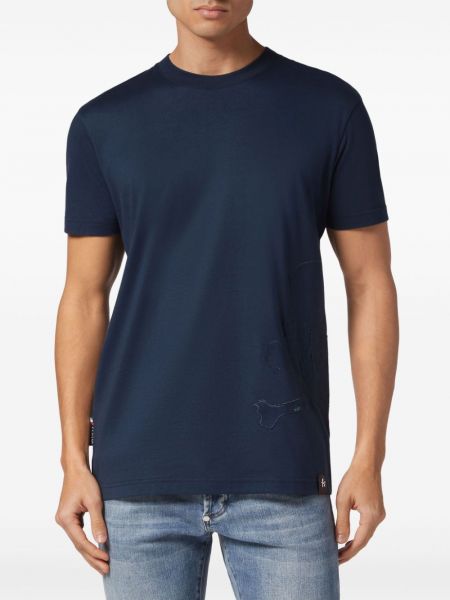 Kokvilnas t-krekls ar apdruku Philipp Plein zils