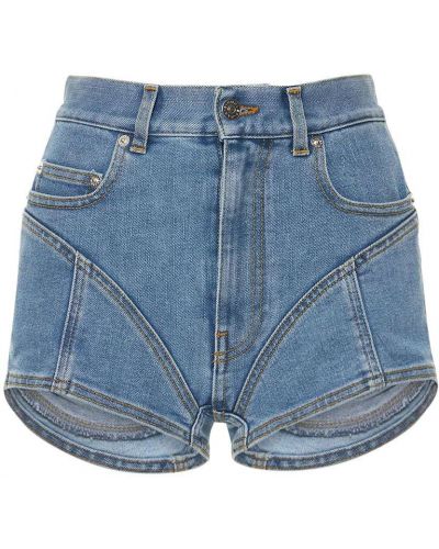 Bombažne kratke jeans hlače z visokim pasom Mugler modra