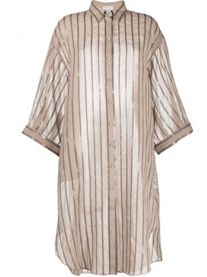 Sukienka koszulowa z cekinami bawełniana Brunello Cucinelli beżowa