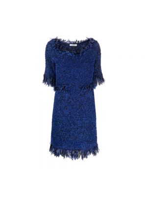 Sukienka mini z frędzli Charlott niebieska