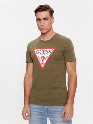 Slim fit priliehavé tričko Guess zelená