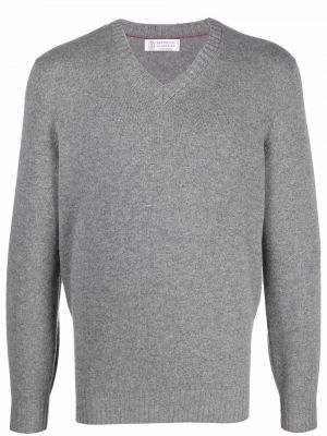 Кашмирен пуловер с v-образно деколте Brunello Cucinelli сиво