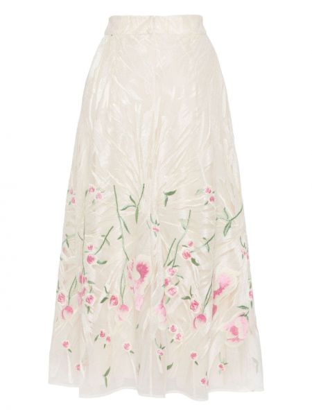 Tylové květinové sukně Elie Saab bílé