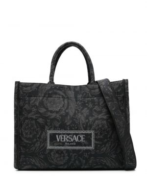 Borsa shopper in tessuto jacquard Versace nero