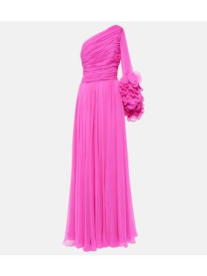 Hedvábné dlouhé šaty s volány Costarellos růžové