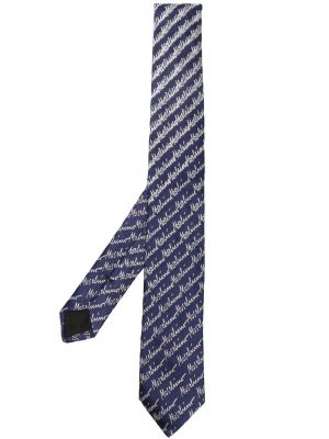 Jedwabny krawat z nadrukiem Moschino niebieski