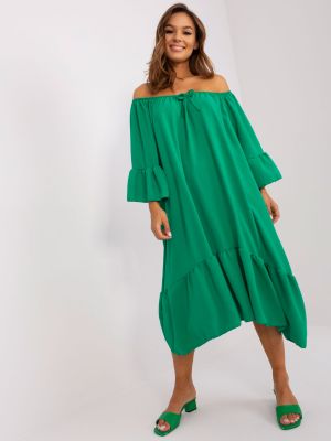 Oversized midi šaty s volánmi Fashionhunters zelená
