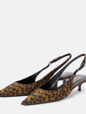 Полуотворени обувки с принт с леопардов принт с отворена пета Saint Laurent