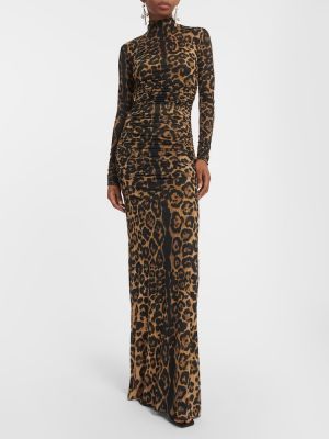 Leopardí květinové midi šaty s potiskem Blumarine béžové