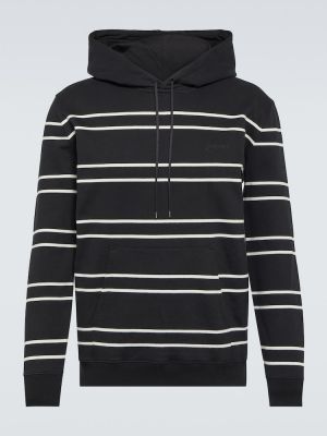 Prugasta pamučna hoodie s kapuljačom od flisa Saint Laurent crna