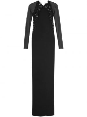 Jedwabna sukienka wieczorowa koronkowa Versace czarna