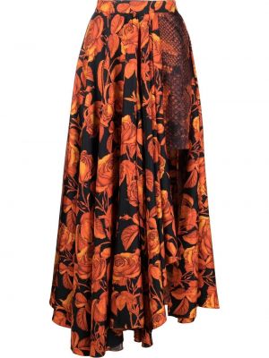 Jedwabna spódnica z nadrukiem Roberto Cavalli pomarańczowa