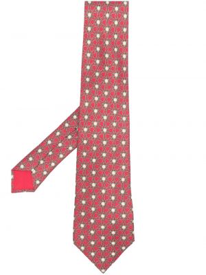 Копринена вратовръзка на цветя с принт Hermès червено