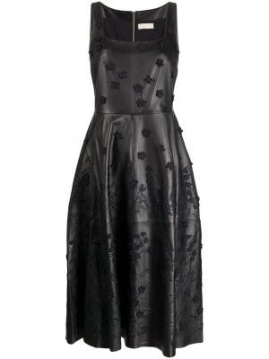 Usnjena večerna obleka s cvetličnim vzorcem Elie Saab črna