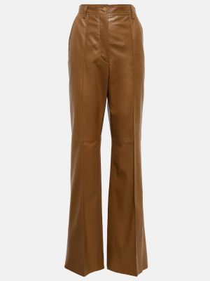 Kožené rovné kalhoty s vysokým pasem Gucci hnědé