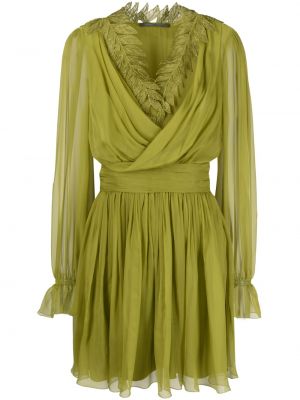 Hedvábné přiléhavé dlouhé šaty s výstřihem do v Alberta Ferretti - zelená