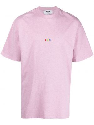 Памучна тениска бродирана Msgm розово