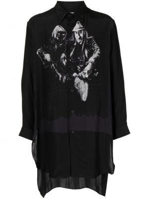 Raštuota medvilninė marškiniai Yohji Yamamoto juoda