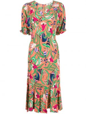 Midi obleka s cvetličnim vzorcem s potiskom Dvf Diane Von Furstenberg oranžna