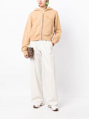 Siuvinėtas džemperis su gobtuvu su užtrauktuku Palm Angels ruda