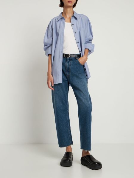 Voľné bavlnené džínsy s vysokým pásom Mm6 Maison Margiela modrá