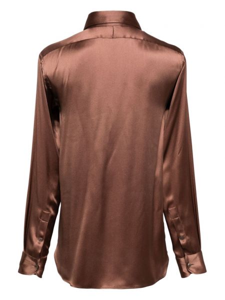 Jedwabna satynowa koszula Tom Ford brązowa