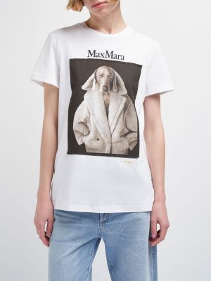 Kokvilnas t-krekls ar apdruku džersija Max Mara balts