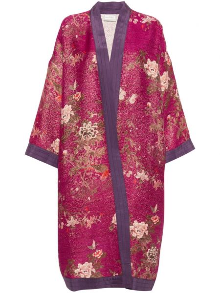 Svileni dugi kaput s cvjetnim printom s printom Pierre-louis Mascia ružičasta