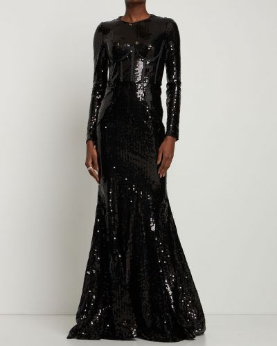 Dlouhé šaty s dlhými rukávmi Dolce & Gabbana čierna