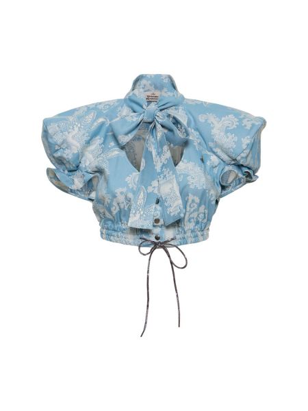 Crop top di cotone in tessuto jacquard con motivo a cuore Vivienne Westwood blu