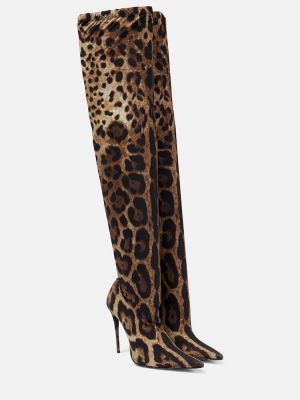 Gumijasti škornji s potiskom z leopardjim vzorcem Dolce&gabbana rjava