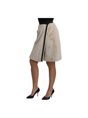 Mini falda de cintura alta de cuero de pelo Dolce & Gabbana beige