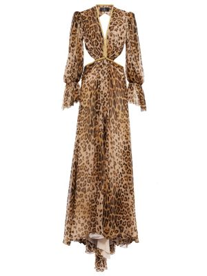 Hodvábne dlouhé šaty s potlačou s leopardím vzorom Etro