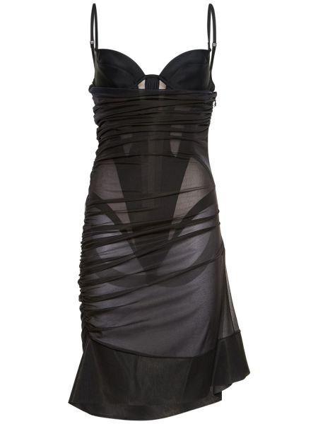 Drapované průsvitné mini šaty Mugler černé