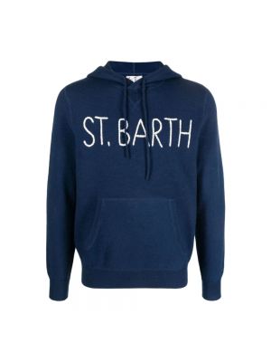 Bluza z kapturem z wełny merino Mc2 Saint Barth niebieska
