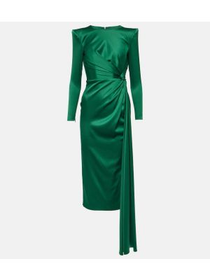 Drapované saténové midi šaty Alex Perry zelené
