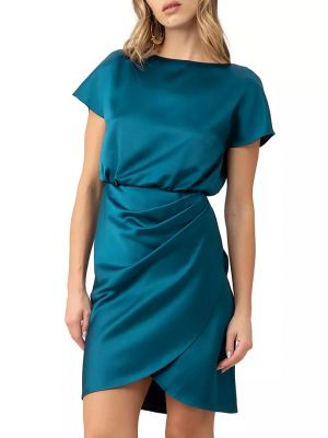 Атласное платье с драпировкой Trina Turk синее