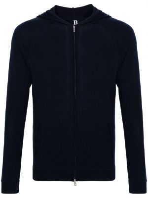Pletena hoodie s kapuljačom s patentnim zatvaračem Boggi Milano plava