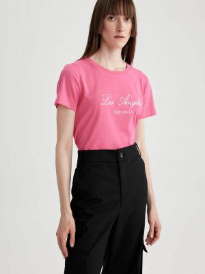 Bavlněné tričko s výšivkou Defacto růžové